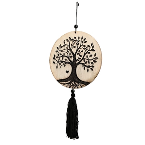 Bohemian Tree of Life wooden wall hanging with black tassels for home bedroom decor