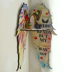 Corner floating shelf with butterfly and angel wing design for home wall decor