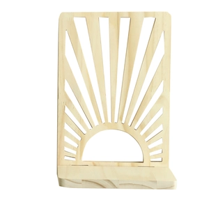 Fan-shaped wooden floating shelf with sunburst hollow design for home wall decor