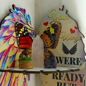 Colorful butterfly angel wing wooden wall corner shelf for crystals and room decor