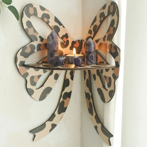 Wood Leopard Butterfly Corner Wall Shelf Decorative Storage Rack Home Bedroom Living Room Bohemian Floating Shelf