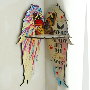 Colorful butterfly wing wooden corner shelf with inspirational English art printing