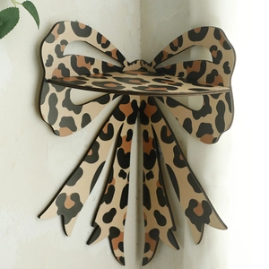 Bohemian leopard print bow corner wall shelf with wooden craft design for home decor