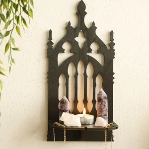 Gothic Cathedral Arch Wall Shelf Black Wooden Hanging Rack For Crystal Candle Display Witchy Home Decor Accessories