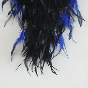 Macro detail of Bohemian dream catcher with layered black and blue feathers and beads