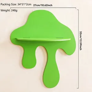 Green drip-shaped wooden wall shelf specifications: 10.62x12.59 inch size and 248g weight