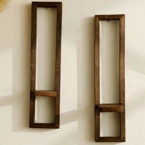 Set of two charred wood door-frame wall shelves for plants and home decor