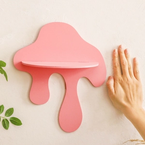 Pink dripping shape wooden wall shelf for home decor and crystal storage display