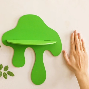 Irregular melting shape wooden wall shelf in light green for creative home decor