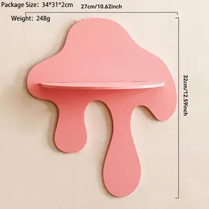 Detailed size specifications of pink drip-shaped wooden crystal shelf for wall decor