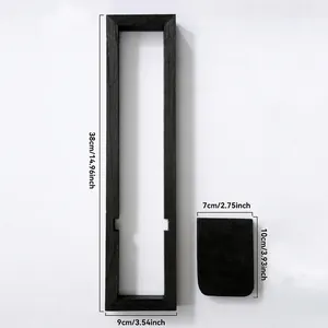 Detailed view of dark charred wood frame components with precise size specifications