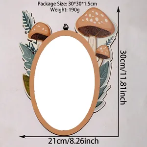 Detail showing 21x30cm dimensions of mushroom pattern acrylic mirror wall decor