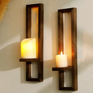 Set of two rustic carbonized wood wall-mounted candle holders for home decor
