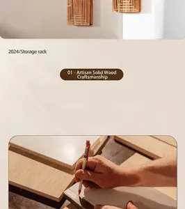 Detailweergave van handgemaakte massief houten wandplank met natuurlijke houtstructuur