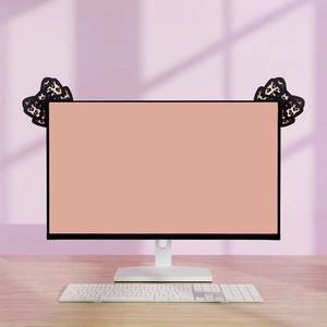 Computer-Monitor-Deko mit Leopardenmuster und schwarzen Kanten für den Schreibtisch