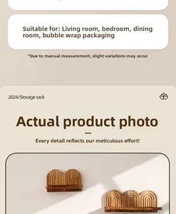 Detail of wooden wall-mounted storage rack with unique wave-shaped curved design