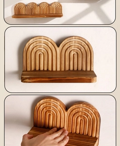 Detail of wooden arched wall shelf with vintage texture for home interior decoration
