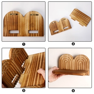 DIY burnt wood wall shelf with rainbow engraving and easy slot-in assembly design