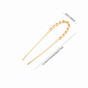 Golden U-shaped minimalist metal hair pin with twist design and size specifications