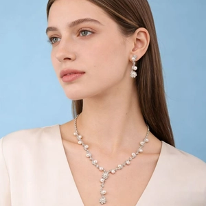 Bijoux en Alliage de Künstliche Perles de Luxe Collier Et Boucles d'Oreilles Strass en Forme de Y Mariée Mariage Accessoires pour Femmes Élégant Ornement de Banquet
