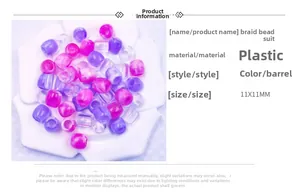 Détail de perles de cheveux colorées 11x11mm en plastique pour bijoux de tresses DIY