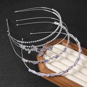 5-delige bruidshaarbandset met paarse strass-steentjes en parels op zilverlegering