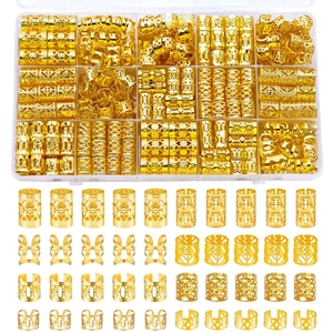 Gold Legierung Hohl Dreadlock Perlen Haarverlängerungsringe Galvanisierte Haarmanschetten Dekorative Flechtzubehör Für Damen Herren
