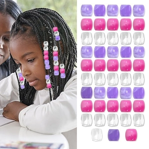 Lot de perles à cheveux cylindriques violettes et argentées pour tresses et coiffures