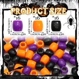 Detailed size chart showing 1.1cm acrylic barrel beads for Halloween hair braiding