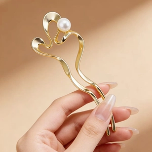 Eleganter goldener U-förmiger Haarnadel mit weißer Perle für chinesisches Haarstyling