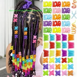 Perles de Cheveux Dreadlock en Acrylique Multicolores pour Tresses Lettre Love Spirale Forme en X Accessoires de Tresse Africaine pour Enfants Adultes