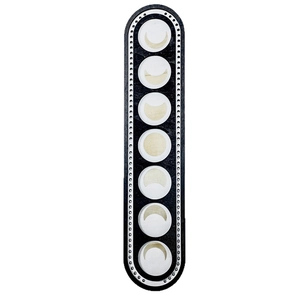 Bohemian black wooden moon phase wall shelf with seven lunar cycle patterns for home decor
