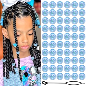 60 Stück irisierende blaue Acryl-Dreadlock-Perlen Set mit schwarzem Haareinfädler