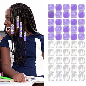 Kit de 50 perles de tressage en plastique violet et transparent avec de grands trous