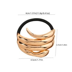 Irregular golden wavy metal hair tie with high elastic black rope and size details