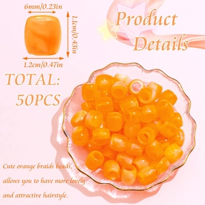 Detail showing dimensions and 6mm hole of orange acrylic beads for hair braiding