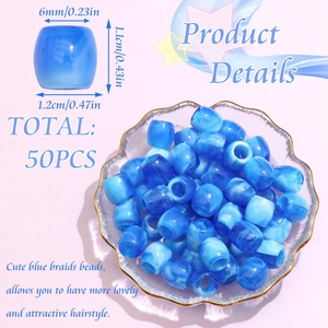 Detail of 50pcs blue marble acrylic dreadlock beads with 6mm hole size for DIY hair braiding