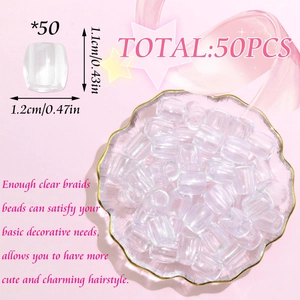 Detailed macro view of 50 pieces transparent acrylic dreadlock beads with stripe texture