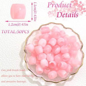 Detailed macro view of 50pcs pink acrylic dreadlock hair beads with silky cat-eye luster
