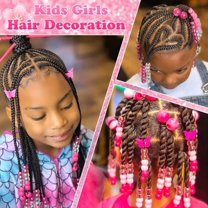 Details zu bunten Haarperlen aus Acryl und rosa Schmetterlingsclips für geflochtene Frisuren