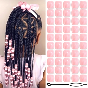 Pink acrylic dreadlock beads set with threading tool for kids hair braiding styles