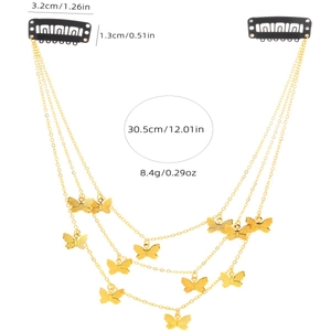 Punk style multi-layered gold butterfly chain hair clip with black snap-on BB clips