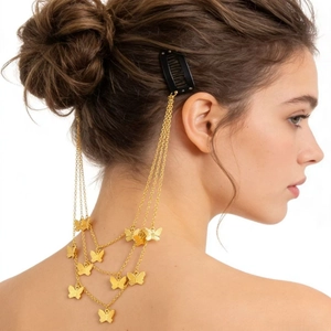 Punk Retro Metal Butterfly Tassel Hair Clip Multi Layer Chain BB Clip Gold Silver Color Fashion Hair Accessories Women