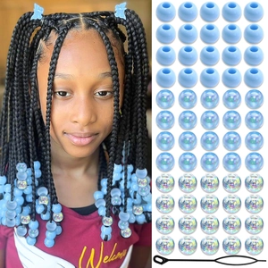 Lot de 60 perles pour cheveux d'enfants avec perles mates et transparentes pour tresses