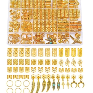 Gold Dreadlock Accessories Alloy Hollow Hair Rings Cuffs Clips Pendants Feather Star Moon For Braids DIY Hair Jewelry Case