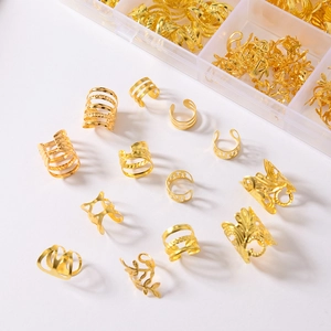 90pcs gold hollow dreadlock accessories set with various metal rings in a clear box