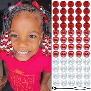 Lot de 60 perles acryliques à grand trou avec enfileur pour tresses et coiffures d'enfants