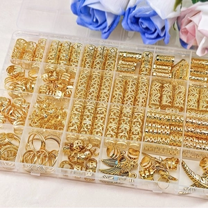 250-piece gold braid rings set with hollow cuffs and pendants in clear storage box