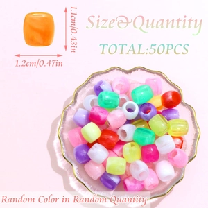 Macro view of 50pcs colorful acrylic dreadlock beads with 1.2x1.1cm dimensions