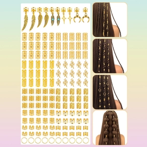 Golden 250PCS hair jewelry set with hollow rings and pendants for dreadlocks DIY